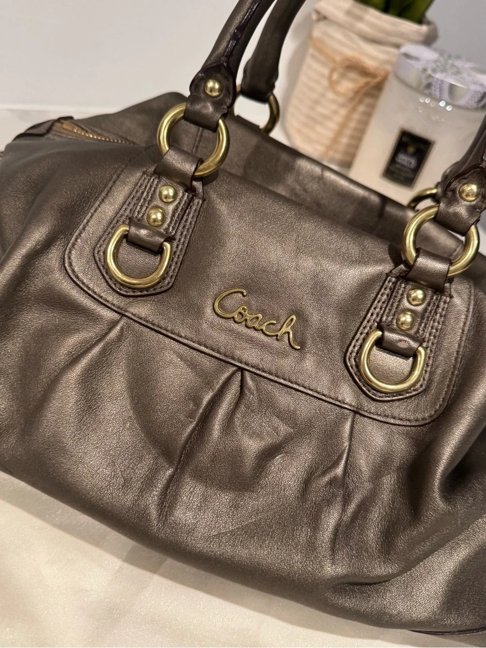 Vintage Coach Ashley in metallic bronze gold hardware